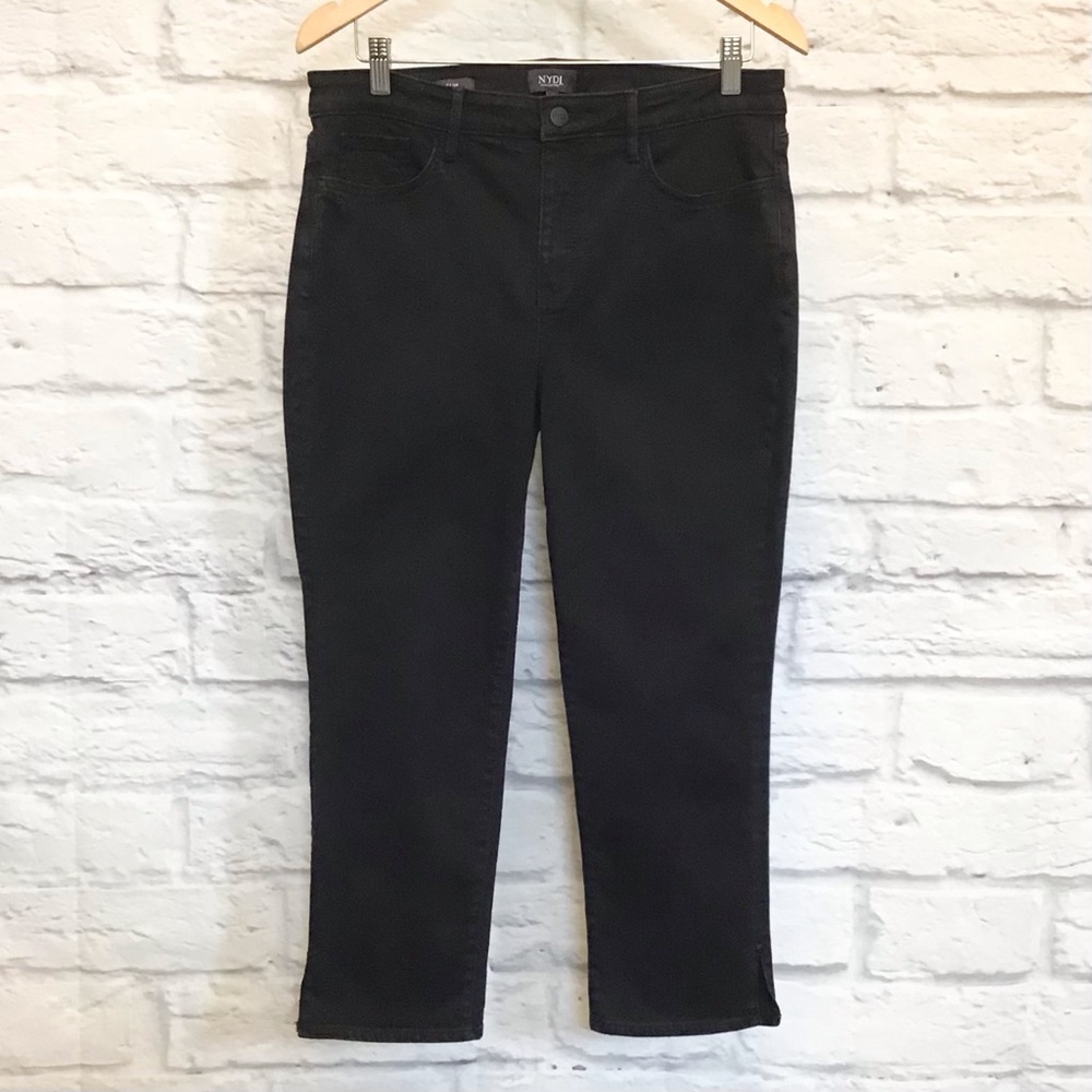 NYDJ 12 Short Sheri Slim Black Jeans Women’s Side Slit Stretch Crop MFOZSA8227S